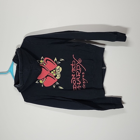 Ed Hardy Full Zip Hooded Sweatshirt Black Womens Small - Picture 6 of 7